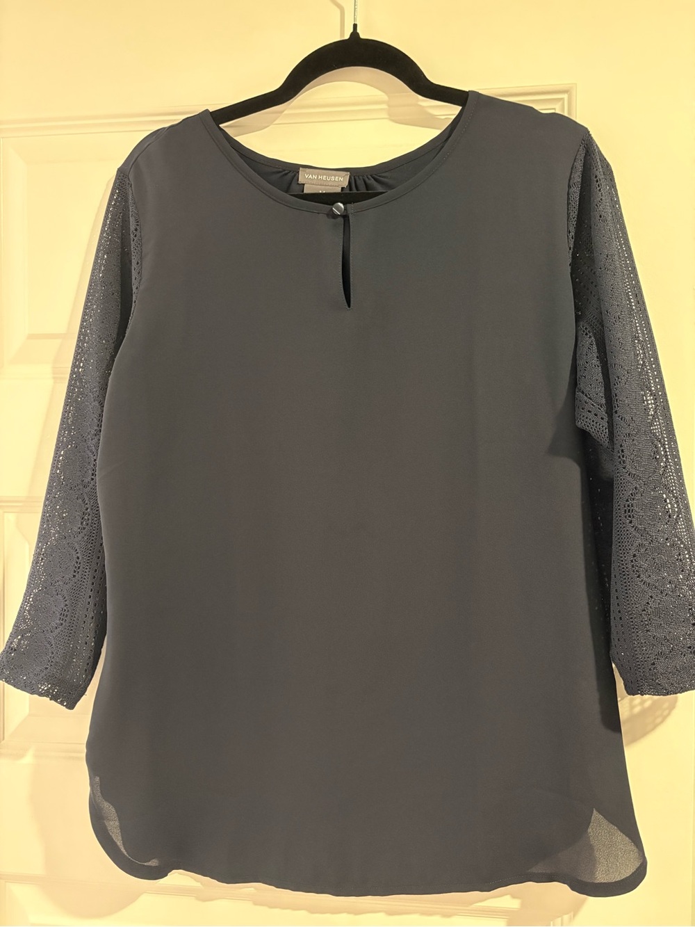 Van Heusen Navy Lace-Sleeve Round Neck Blouse